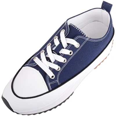 Image of Womens Easy Lace Up Low Top Canvas Chunky Sole Trainers Sneakers Navy UK 7