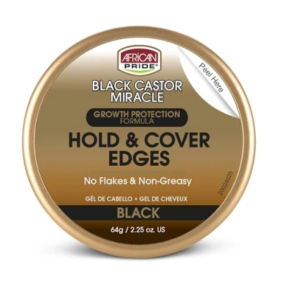Image of African Pride Black Castor Miracle Hold &amp; Cover Edge Gel growth protection formula 64g