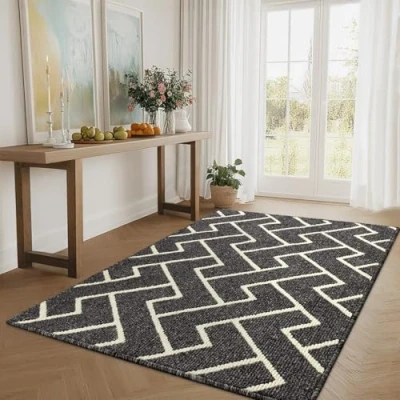 Image of Biscpro Indoor Door Mats,90x150cm Mat Non Slip Backing,Dirt Trapper Absorbent Doormat for Entrance,Inside,Kitchen,Front Back Door,Pets and Garden Black
