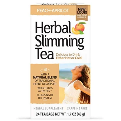 Image of 21st Century Health Care, Herbal Slimming Tea, Peach Apricot, Caffeine Free, 24 Bags, 1.6 oz (45 g)