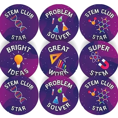 Image of 144 STEM Club Praise Words 30mm Reward Stickers for Teachers, Parents and Party Bags