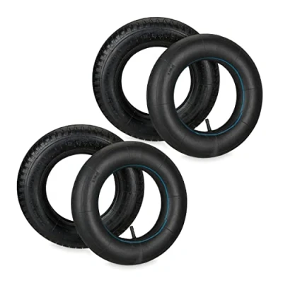 Image of Relaxdays Wheelbarrow Tyre, 2x Set, Spare Wheels, Inflatable, 3.50 8&quot;, Max. Load 154 kg, Garden, Tool, Practical, Black, Rubber, 37 x 8.5 cm