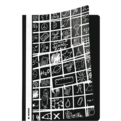 Image of HERMA Project File A4 SCHOOLYDOO Design, with Labeling Strip, Made of wipeable and Sturdy Plastic, Report Folder for School, Black