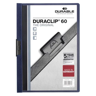Image of Durable HUNKE &amp; Yoke Clamp Clip Folder® 60, Hard Foil, 60 Pages, Clear/Midnight Blue