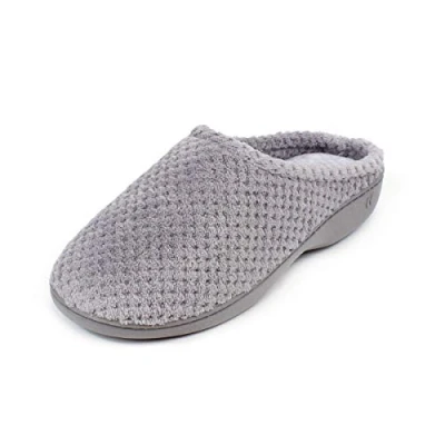 Image of Isotoner Women Ladies Popcorn Terry Mule Slippers Open Back, Grey (Pale Pgr), 8 UK