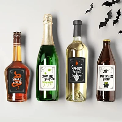 Image of Halloween Bottle Labels Pumpkin Trio Assorted Pack of 9. Wine Labels, Gift Table Decorations, Party, Idea