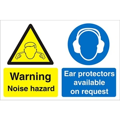 Image of Seco Warning Noise Hazard, Ear Protectors Available On Request Sign, 150mm x 200mm 1mm Semi Rigid Plastic