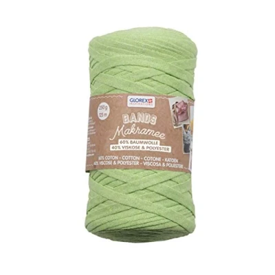 Image of Glorex Bands Macrame, Super Soft Yarn Made from 60% cotton/40% Viscose, for Crocheting, Knitting, Knotting and Textile Designing, 250 g, Approx. 125 m, Green, Rayon Cotton
