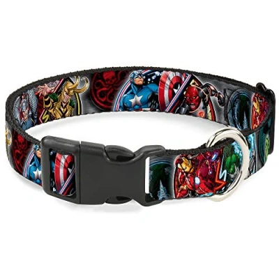 Image of Dog Collar Plastic Clip Marvel Avengers Superhero Villain Poses 11 to 17 Inches 1.0 Inch Wide