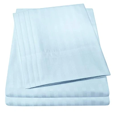 Image of Full Size Bed Sheets 6 Piece 1500 Supreme Collection Fine Brushed Microfiber Deep Pocket Sheet Set Bedding 2 Extra Pillow Cases, Great Value, Full, Dobby Light Blue