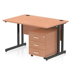 Image of Impulse 1200x800 Desk Beech/Black Cantilever Leg 3 Drawer Mobile Ped