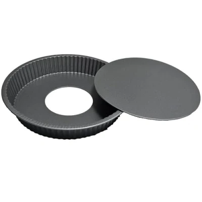 Image of Harlams Quiche Pan 24cm, Non Stick Tart Tin, Flan Tins with Loose Base, for Baking Quiches, Flans, Fluted Round Pan, Pie Dish, Carbon Steel,Dark Grey