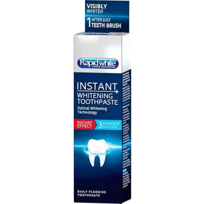 Image of Rapid White Instant Whitening Toothpaste 75ml Remove Stains, Prevents Tartar and Plaque Build up Contains Fluoride to Protect Against Tooth Decay Intense Mint Flavour for Lasting Freshness
