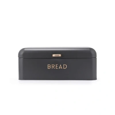Image of Salter Pebble Bread Bin Powder Coated Finish, Large Storage Container, Store Bread, Pastries and Bagels, Durable Steel, Easy to Clean, Brass Embossed Lettering, Matte Charcoal Grey BW13730EU7