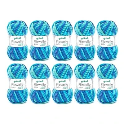 Image of Gründl 2614/42 coloured felt wool value pack: 10 balls 50 g each, wool, aqua multicolor, 31 x 32 6 cm