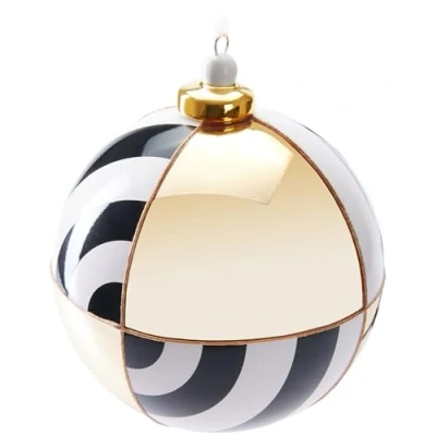 Image of BRUBAKER Premium Christmas Bauble with Circle Pattern 3.9 inches (10 cm) Glass Tree Porcelain Topper Handmade Decoration Gold, Black and White