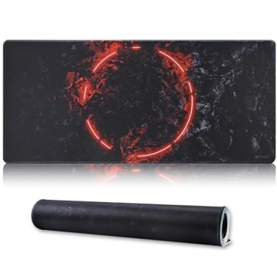 Image of Jahosin Large Gaming Mouse Pad with Stitched Edges,[35.4x15.7In] Extended Non Slip Natural Rubber Base for Gamer/Desktop/Office/Home 90x40 Firering