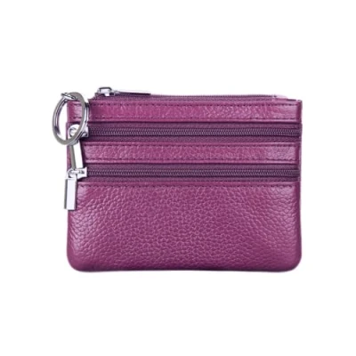Image of HXT OAK Men&#039;s Women&#039;s Universal Leather Wallet Credit Card Wallets Small Business Cards Mini with Keychain 3 Compartments for Banknotes and Purple