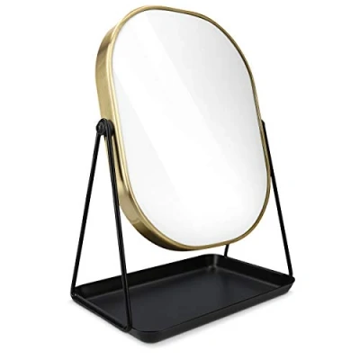 Image of Navaris Free Standing Makeup Mirror Large Cosmetic Vanity for Bathroom, Dressing Room, Bedroom Table or Desk with Tray Stand Gold