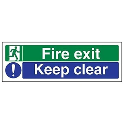 Image of V Safety Fire Exit/Keep Clear Sign Landscape 450mm x 150mm 2mm Rigid Plastic