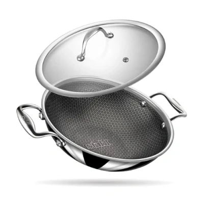 Image of Stahl Triply Non Stick Kadai with Lid Stainless Steel Induction Base Tri Ply Kadhai Scratch Resistant Hybrid 6326, Dia 26cm, 3.3L (Serves 6 People)