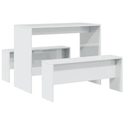 Image of vidaXL Dining Table and Bench Set 3 Piece High Gloss White Engineered Wood, Rectangular 97 x 47 75 cm, 2 Benches 92 23.5 40 Modern Style for Room, Kitchen