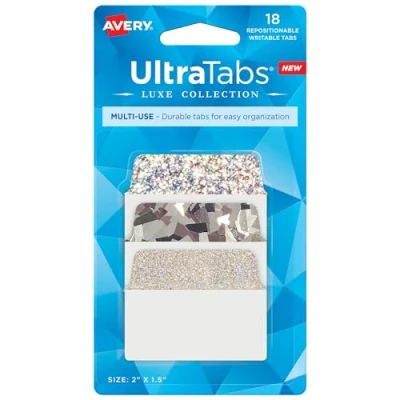Image of Avery Multi Use Ultra Tabs, 2&quot; x 1.5&quot;, Holographic Iridescent Designs, 18 Repositionable Page Tabs (74145)