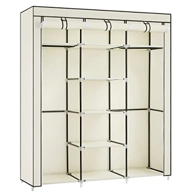 Image of Songmics Folding Wardrobe, Fabric Closet, Foldable Wardrobe with 2 Clothes Rails, 175 x 150 45 cm, Beige RYG12M