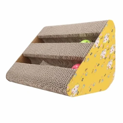 Image of Cat Scratcher Cardboard, Corrugate Scratch Resistance with Mint Leaves for Cats (Triangle)