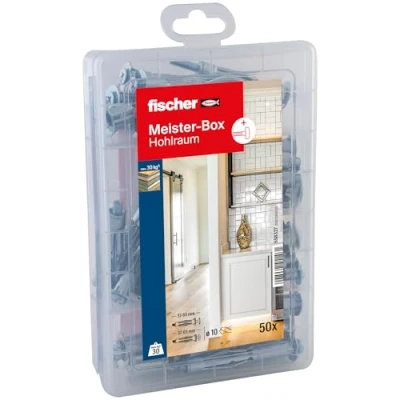 Image of fischer 558327 Meister Box with Hollow Metal Dowels and Screws Pack of 50 Meisterbox_DE, Silber