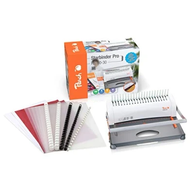 Image of Peach PB200 30A Plastic Binding Device Star Binder Pro DIN A4 Price/Performance Winner Binds 350 Sheets Max. 38 mm Spine, 12 Punching Capacity, incl. Starter Set