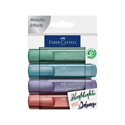 Image of Faber Castell Creative Studio Highlighter Tl 46 Metallic, Multicoloured, Wallet 4, For Art, Craft, Drawing, Sketching, Home, School, University, Colouring