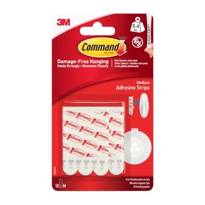 Image of Command Medium Adhesive and Mounting Refill Strips, 10 Strips Damage Free Hanging Holds up to 3.4 kg, White