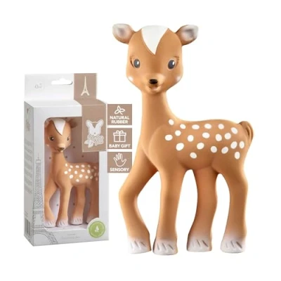 Image of Sophie la girafe Fanfan The Fawn Baby Teething Toy, 100% Natural Rubber Phthalate Free Easy to Grip Teether Suitable for Newborn Babies