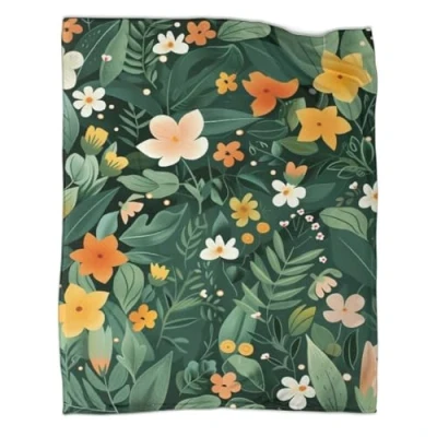 Image of QIACVYDKZ Botanical Floral Plush Blanket 3D Print Sherpa Leaves Flowers Design Bed Soft Warm Microfiber Sport Bedding for Couch 40x50inch(100x130cm)