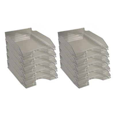 Image of Exacompta Ref. 12327D set of 10 ECOTRAY letter trays dimensions 34.5x25.5x6.5 cm for A4+ format documents translucent gray color