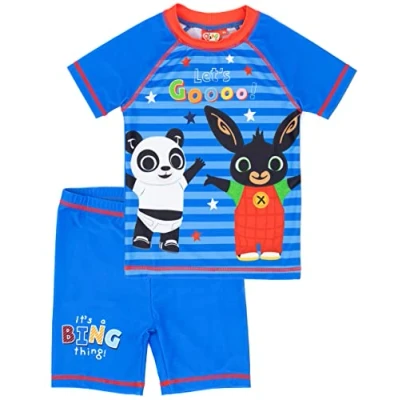 Image of Bing Bunny Swimsuit for Boys Blue Pando Character Two Piece Top Shorts Bathing Suit Swim Set Kids Animated Series Swimwear 18 24 Months