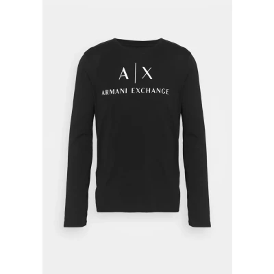 Image of AX Armani Exchange Men&#039;s Long Sleeve Logo Crewneck T Shirt, Black, S