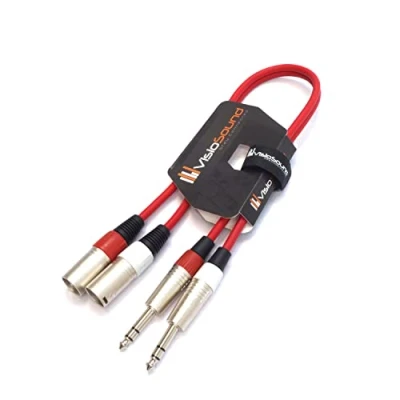 Image of 2 x Male XLR to 6.35mm 1/4&quot; Stereo TRS Jack Balanced Twin Lead/Patch Cable 3 Colours (0.5m red)