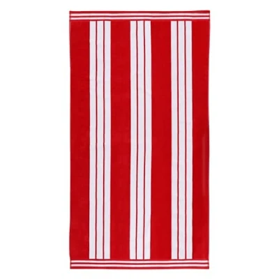 Image of Superior Collection Combed Cotton Luxurious Jacquard Beach Towels, Red Cabana Stripe, Oversized,43 x 5 30 cm