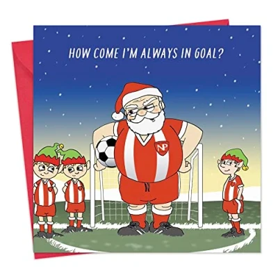 Image of Twizler Merry Christmas Card with Santa Goalie Football Happy Xmas Funny Mens for Him Male Womens Her Female