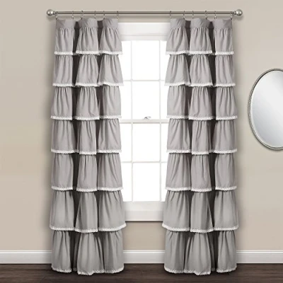 Image of Lush Decor Lace Ruffle Window Curtain Panel, 84&quot; x 52&quot;, Gray