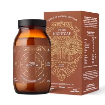 Image of Ancient + Brave True Nightcap 180g Sleep Supplement for Adults with Magnesium, Zinc, Vitamin C, Amino Acids Natural Aid Powder Recover Sleep, Anxiety Support, Lemon Ginger Flavor, Vegan