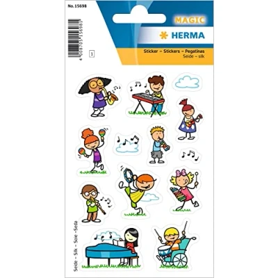 Image of HERMA 15698 Small Music Stickers, Pack of 13, Notes Stickers Made Silk Fabric with Musician Rock Band Motif, Children&#039;s Labels for Photo Album, Diary, Poetry Scrapbooking, Birthday