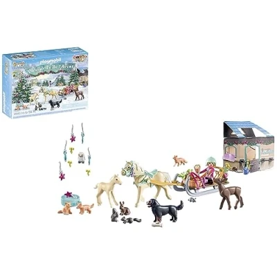 Image of Playmobil 71345 Advent Calendar Christmas Sleigh Ride, Countdown to Christmas, Includes 24 doors open each day in December, toy for children ages 4 years+