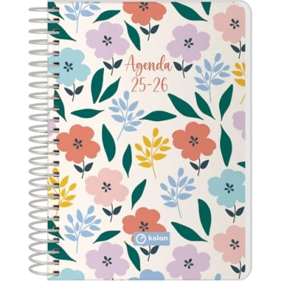 Image of Q Kalon School Planner 2025 2026 Day per Page, A6 Size (12x17 cm), Spanish and English, September to June, Spiral Binding, Flexible Cover with Protective Plastic Garden
