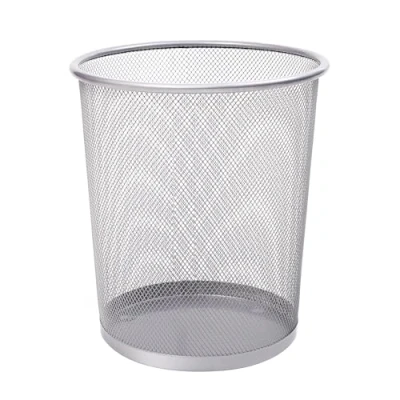 Image of KEPLIN Round Trash Can 1 Pack Silver Non slip Mesh Bin, Stylish &amp; Sturdy Metal Waste Paper Bin for Home, Bedroom, Office, Bathroom, Living Room Kitchen Indoor Garbage with Sleek Design