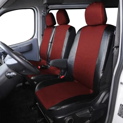 Image of TOYOUN Van Seat Covers Universal Fit Most Vans Trucks Lorry Front Single &amp; Double Car Set Faux Leather Cloth Air bag Compatible Protector,Red