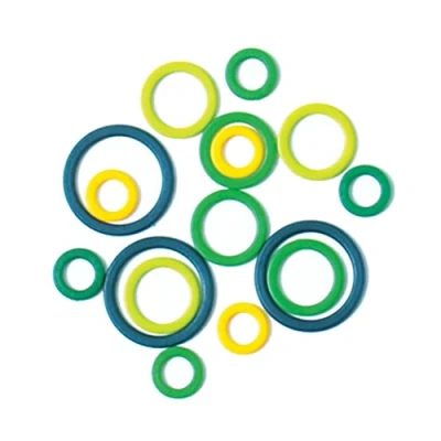 Image of KnitPro Stitch Ring Markers, Green, Blue, Yellow, Assorted, 50 Pieces