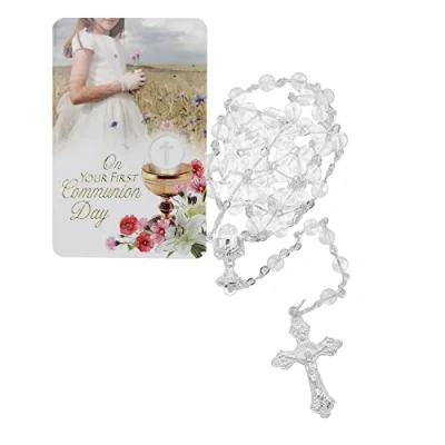 Image of Widdle Gifts First Holy Communion Rosary and Card Gift Set Girl/Clear C6081/CRY 0998